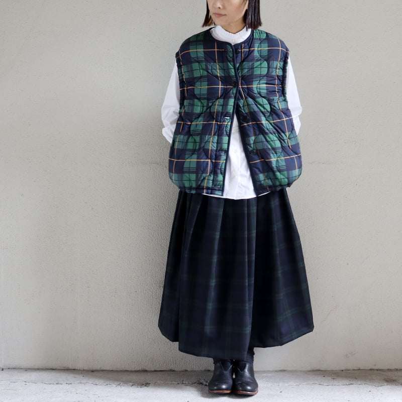 maomade マオメイド キルトリバーシブルベスト #グリーンチェック