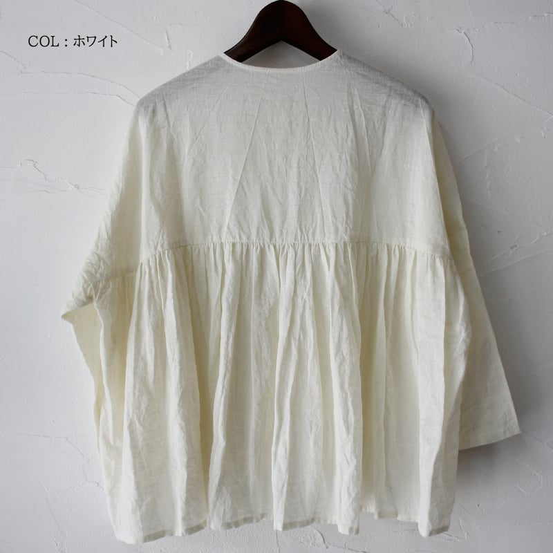 再入荷** LinenYa リネンヤ リネンバックギャザーブラウス #ホワイト