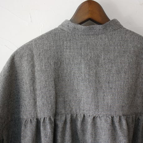 **再々入荷** LinenYa リネンヤ　ウールコットン長袖スタンドカラーワンピース　#千鳥格子