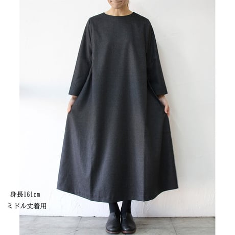 **再入荷** Linenya リネンヤ　ウール起毛サイドギャザーワンピース　#グレー　【送料無料】