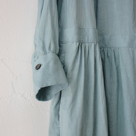 **再入荷**atelier naruse アトリエナルセ リネンシャツギャザーワンピース　#アクアブルー、ネイビー　【送料無料】