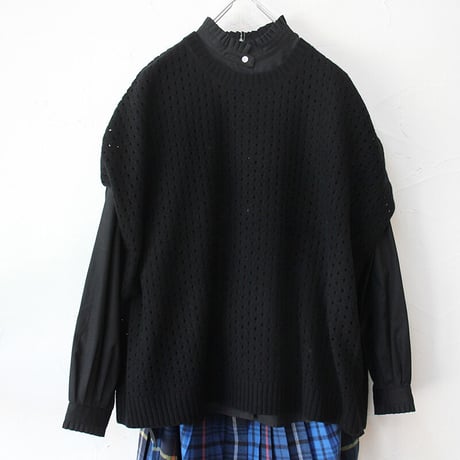 homspun ホームスパン　メリノウール針抜きベスト　#ライトグレー、ブラック