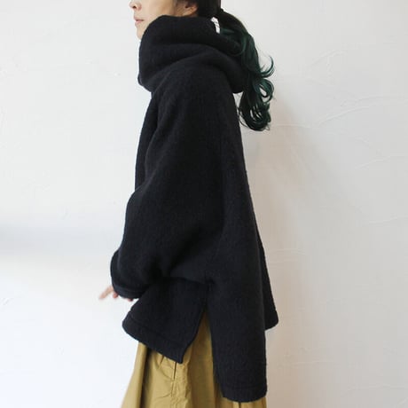 maomade マオメイド　ウール混圧縮フリースBIGBIGフード付きプルオーバー　#ネイビー　【送料無料】