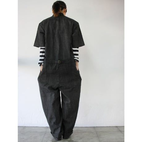 **再入荷** ASEEDONCLOUD　アシードンクラウド　Ash dyeing linen sakurashi jumpsuit  #ブラック　【送料無料】
