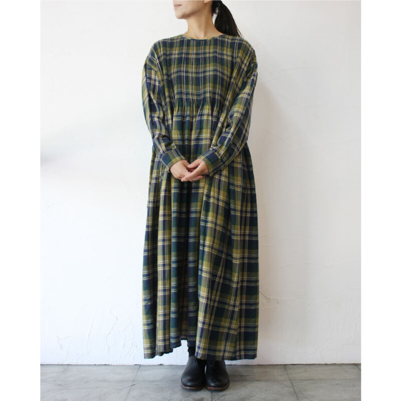 maison de soil メゾンドソイル　綿ウールチェックピンタックワンピ maison de soil メゾンドソイル 綿ウールチェックピンタックワンピ