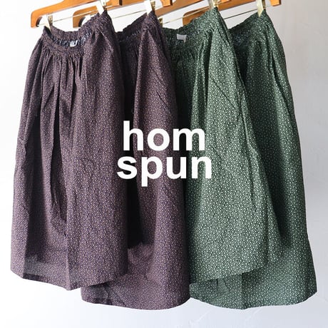 **再入荷** homspun ホームスパン　キャラコ小花プリントギャザースカート　#グリーン、ネイビー　【送料無料】