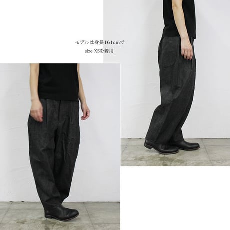 **再入荷** ASEEDONCLOUD アシードンクラウド Ash dyeing linen Sakurashi  Trousers #Black　【送料無料】