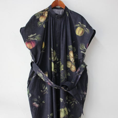 ASEEDONCLOUD アシードンクラウド　Mitsuyakusou botanical print Prayer smock dress　#Black　【送料無料】