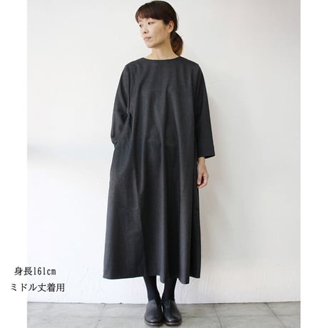 **再入荷** Linenya リネンヤ　ウール起毛サイドギャザーワンピース　#グレー　【送料無料】