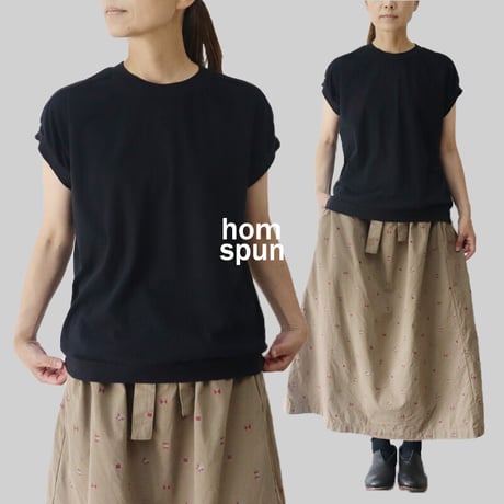 **2024s/s分到着** homspun ホームスパン 30/1天竺キャップスリーブTシャツ　#サラシ、ブラック、ネイビー