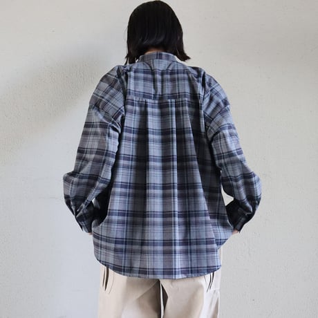 TRAVAIL MANUEL トロチェックバンドカラー長袖シャツ　#ネイビー、グレー　【送料無料】