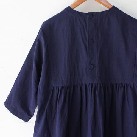homspun ホームスパン　C/Lウェザーヨーク切替七分袖ワンピース　#ネイビー、ブラック