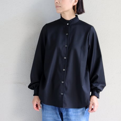 **再入荷** amne アンヌ　GABARDINE frilled blouse　ギャバジンフリルブラウス　#ブラック
