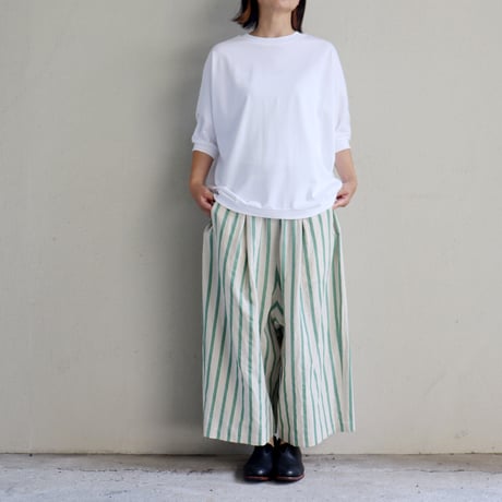 **再入荷** atelier naruse アトリエナルセ　コットンリネンストライプガウチョパンツ #グリーン、ブラック　【送料無料】