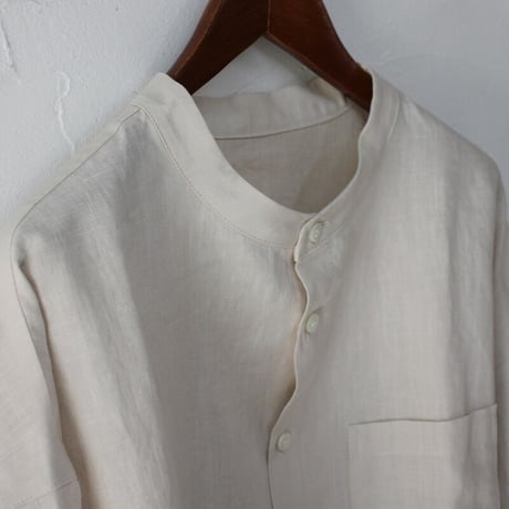 **再入荷** Linenya リネンヤ　リネンバンドカラーシャツ　#ホワイト、アイボリー、グレー、ブラック