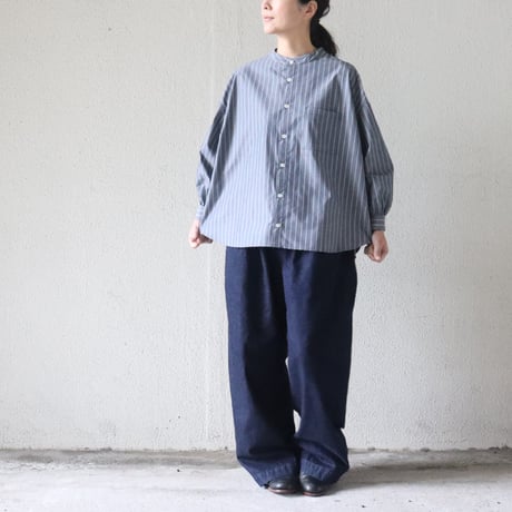 **またまたまた再入荷** LinenYa リネンヤ　コットンタイプライターバンドカラーシャツ　#ホワイト、ネイビー