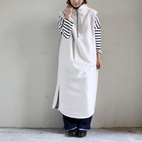 **MORE SALE** KHA:KI カーキ SIDE ZIP FLEECE DRESS フリースジャンパースカート #エクリュ、ブラウン