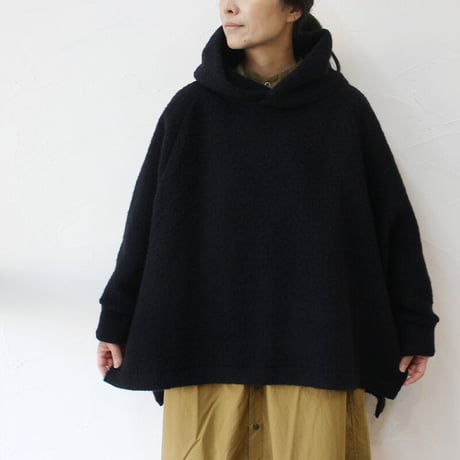 maomade マオメイド　ウール混圧縮フリースBIGBIGフード付きプルオーバー　#ネイビー　【送料無料】