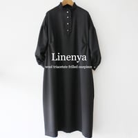 Linenya リネンヤ　ウールトリアセテートフリルワンピース　#ブラック　【送料無料】