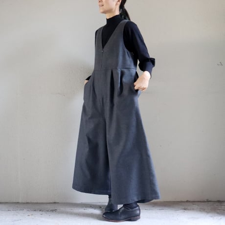LinenYa リネンヤ　ウールVネックサロペット　#グレー　【送料無料】