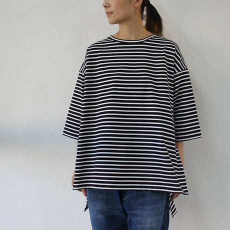 TRAVAIL MANUEL トラバイユマニュアル　ハイゲージボーダーハーフスリーブルークTシャツ