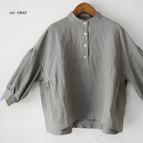 **またまたまた再入荷** LinenYa リネンヤ　リネンスタンドカラーブラウス　#ブラック、ベージュ、ネイビー、チャコール、ホワイト、グレー
