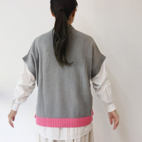 atelier naruse アトリエナルセ　コットンバイカラーフレンチニットベスト　#ベイジュ、グレイ、チャコール　【送料無料】
