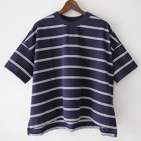 TRAVAIL MANUEL トラバイユマニュアル　オーガニックボーダースリットTシャツ　#オフ白、ネイビー