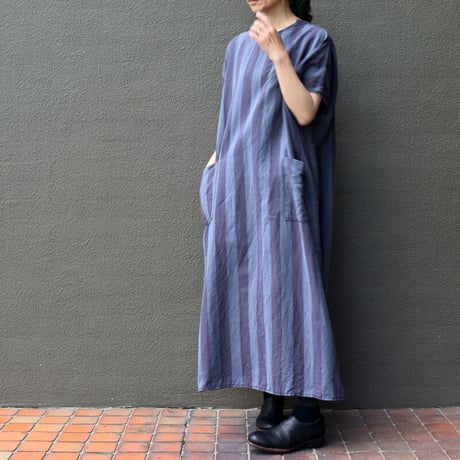 **またまた再入荷** homspun ホームスパン　コットンリネン太ストライプBIGワンピース
