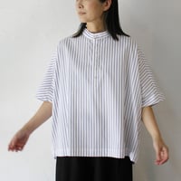 **またまたまた再入荷** LinenYa リネンヤ　コットンストライプヘンリーネックブラウス　#ネイビー、ホワイト