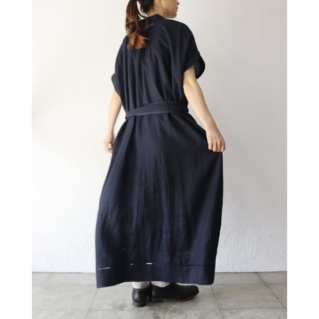 ASEEDONCLOUD アシードンクラウド　Antique linen Jiyusou smock dress #インディゴ　【送料無料】