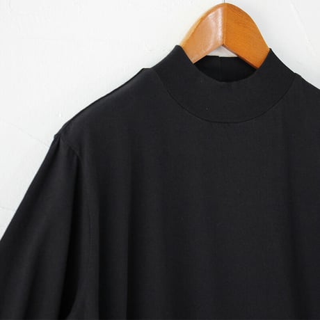 **再入荷** homspun ホームスパン　30/1天竺ハイネック半袖ワンピース　#ブラック　【送料無料】