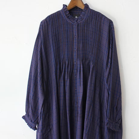 maison de soil メゾンドソイル　フリルカラーピンタックワンピース　#NAVY x BROWN CHECK　【送料無料】