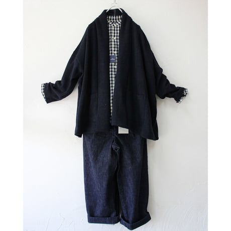 LinenYa ウールパイルショールカーデ　#ネイビー　【送料無料】