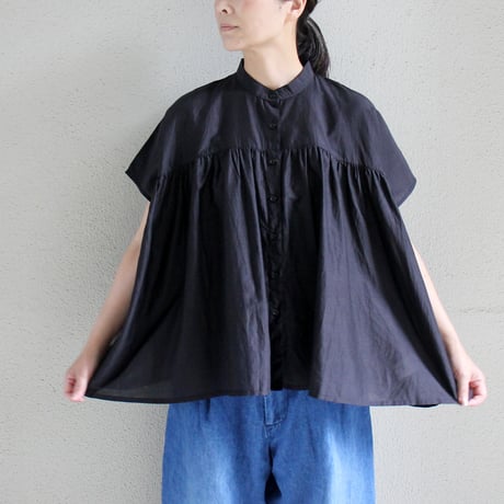 soil ソイル　コットンシルクバンドカラー半袖シャツ COTTON SILK BANDED COLLAR S/S SHIRT #black 【送料無料】