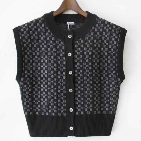 **再入荷** homspun ホームスパン　メリノウール前開きベスト　#アイボリーｘブルー、ブラックｘチャコール