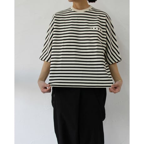 Tigre Brocante ティグルブロカンテ　バスクボーダーストールマン5分袖Tシャツ　＃生成りｘブラック　【送料無料】