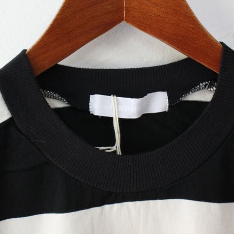 homspun ホームスパン 60/2天竺太ボーダーキャップスリーブTシャツ　#サラシ×ネイビー、生成り×ブラック