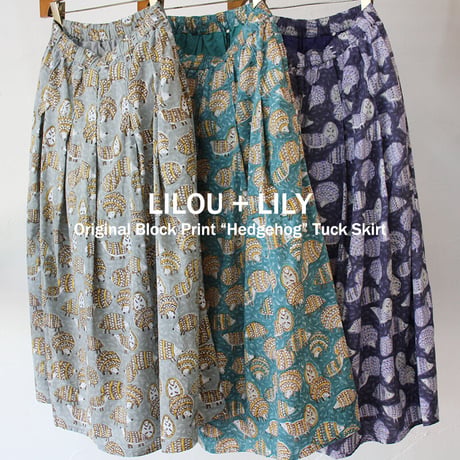 LILOU+LILY　Hedgehog  Tuck Skirt　ハリネズミタックスカート　#グレー、グリーン、パープル