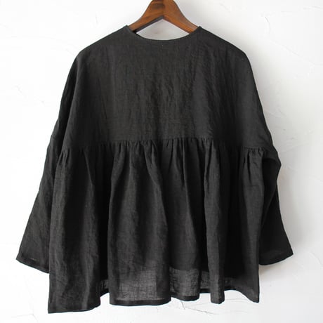 **再入荷** LinenYa リネンヤ　リネンバックギャザーブラウス　#ホワイト、ライトグレー、ブラック