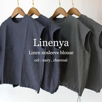 LinenYa リネンヤ　リネンノースリーブブラウス　#ネイビー、チャコール　【送料無料】