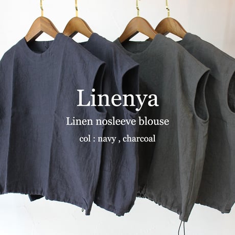 LinenYa リネンヤ　リネンノースリーブブラウス　#ネイビー、チャコール　【送料無料】
