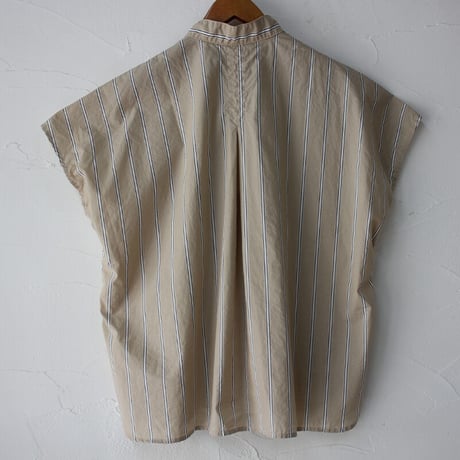 ARTE POVERA アルテポーヴェラ　タイプライターストライプフレンチスタンドシャツ　#白、ベージュ