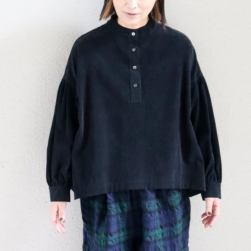 Linenya リネンヤ コットンコーデュロイ長袖スタンドカラーブラウス