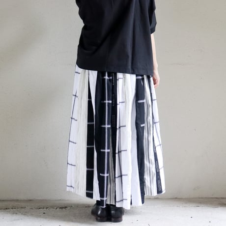 ARTE POVERA アルテポーヴェラ　ストライプMIXギャザースカート　#ホワイトｘブラックMIX