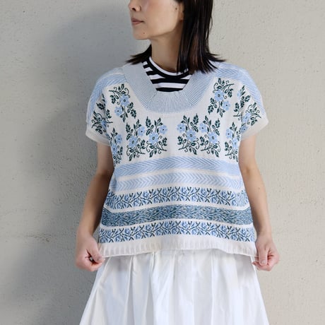 ASEEDONCLOUD アシードンクラウド　Flower Jacquard Knit Blouse #オフ白、ブラック　【送料無料】