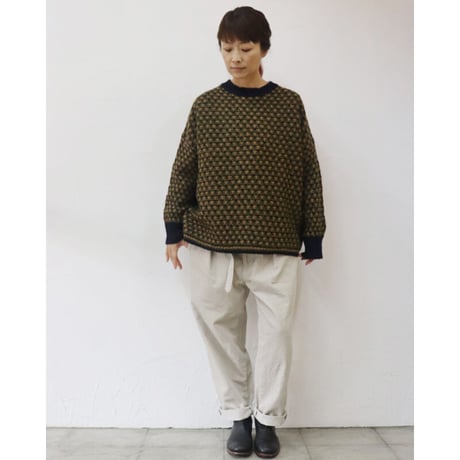 homspun ホームスパン　ウール鹿の子編みBIGプルオーバー（222-7885）　#ネイビーｘベージュ、グレーｘオレンジ　【送料無料】