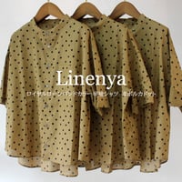 **またまた再入荷** Linenya リネンヤ　ロイヤルローンバンドカラー半袖シャツ　#ポルカドット　【送料無料】