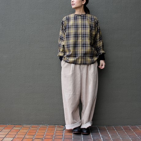 homspun ホームスパン　ウールタータン比翼トップス #ベージュｘサックス、チャコールｘレッド