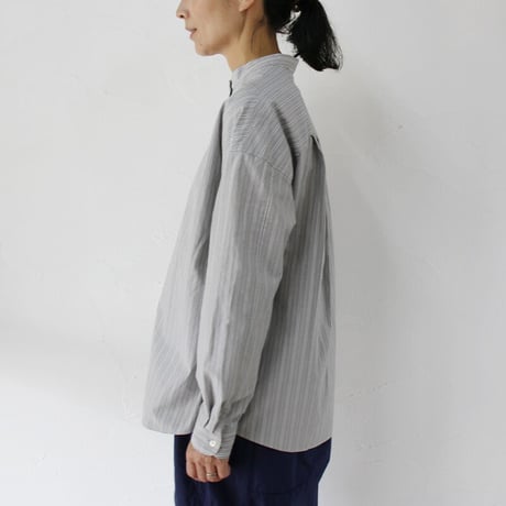 MAGALI マガリ　オーガニックコットンストライプバンドカラーシャツ　#ベージュ、グレー　【送料無料】